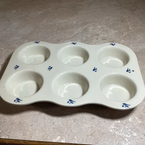 Roseville Ohio Beige/ Blue “FRIENDSHIP” Decorative Stoneware  Muffin Pan
