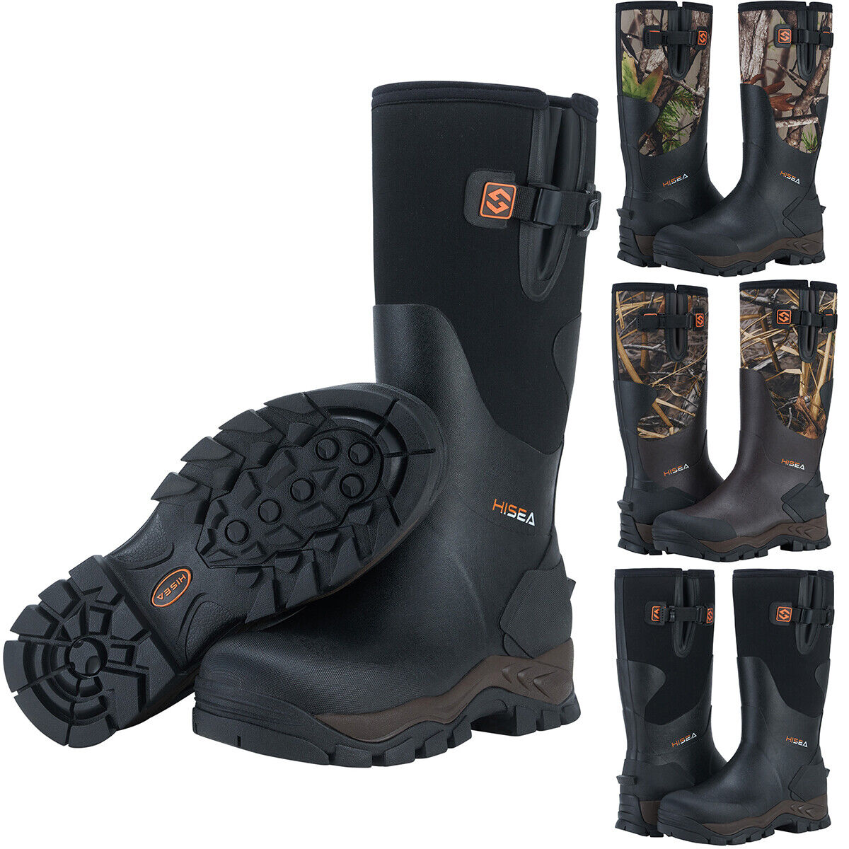 Hisea Men Hunting Boots Adjustable Calf Waterproof Insulated Rain Snow Mud Work
