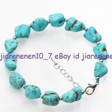10-14mm Natural Blue Irregular Turquoise Gemstone Beads Bracelet 7.5''