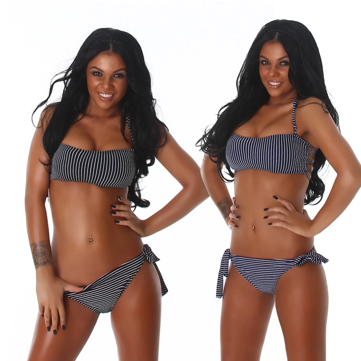 Herseas Bikini Intero A Vita Alta Con Stampa A Righe Per Donna - Costume Due Pezzi In Maglia, Taglia M, Colore Nero - 4