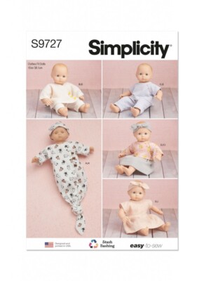 Simplicity Schnittmuster S9727 Easy 15'' Baby Puppenkleidung, Mütze und Stirnband