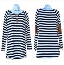 NWT ETWO Elbow Patch Striped Tunic/Dress - Large