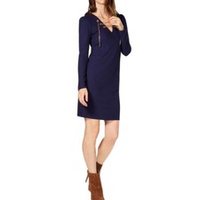 MICHAEL KORS Women's Petite Ribbed Lace-up Sweater Dress TEDO
