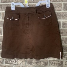 Herman Geist Brown Pink Trim Front Pocket Mini Skirt Slit Sides Women Size 8