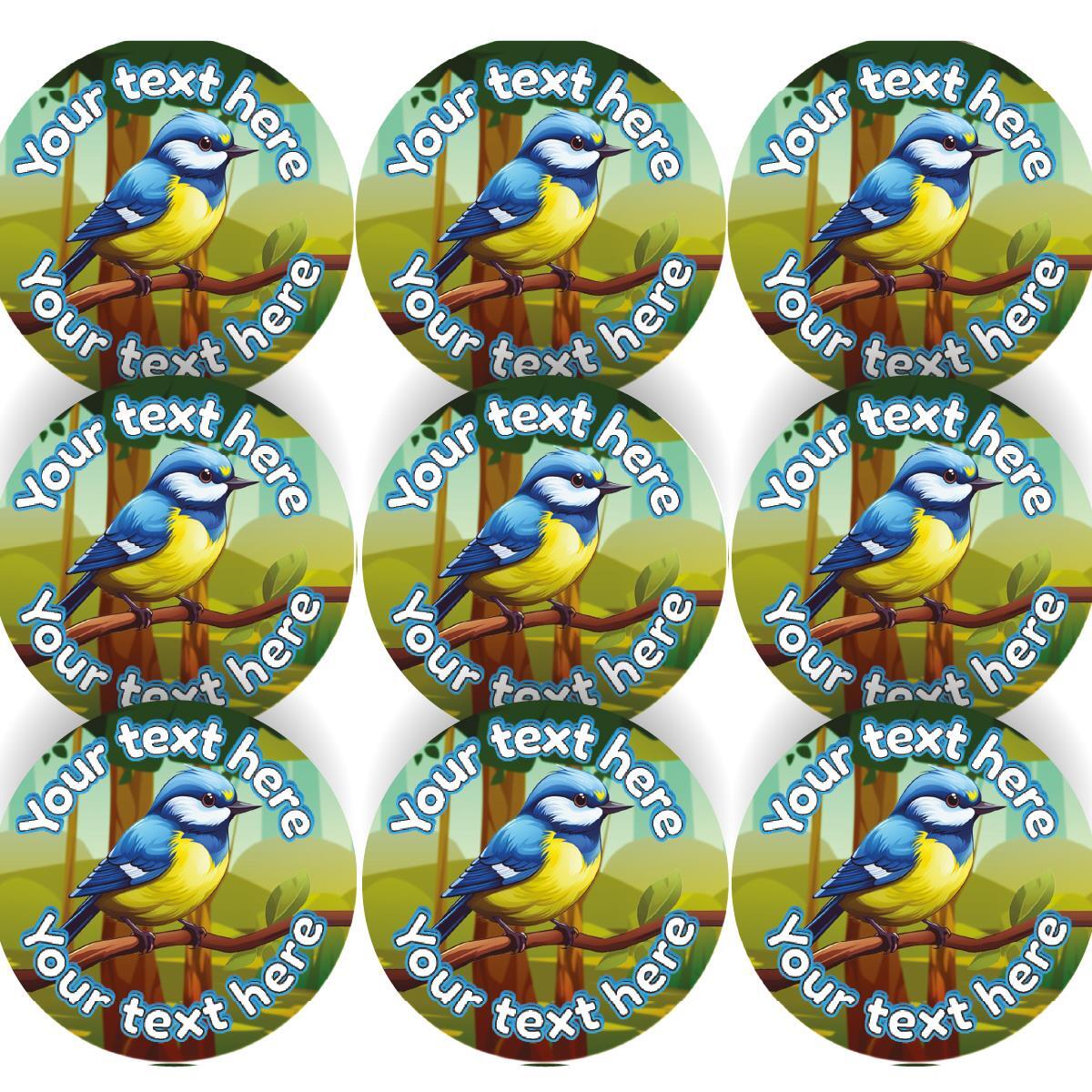 144 Personalised Bluetit Bird 30mm Reward Stickers