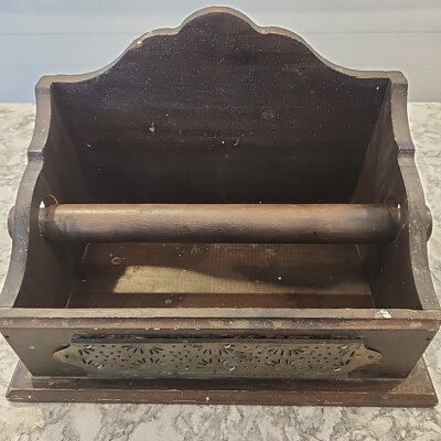 Antique Copper Paper Towel Holder Vintage Pfaltzgraff Wood And