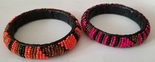  Lot 2 Nepal Seed Beads Bangle Bracelets Pink Orange 