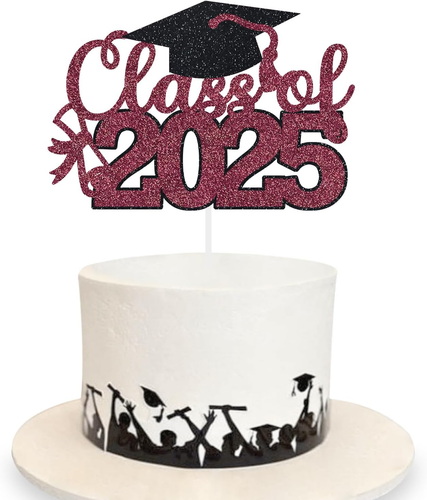Graduation Cake Topper 2025 Grad Party Decoration Glitter Cap Diploma Food Picks