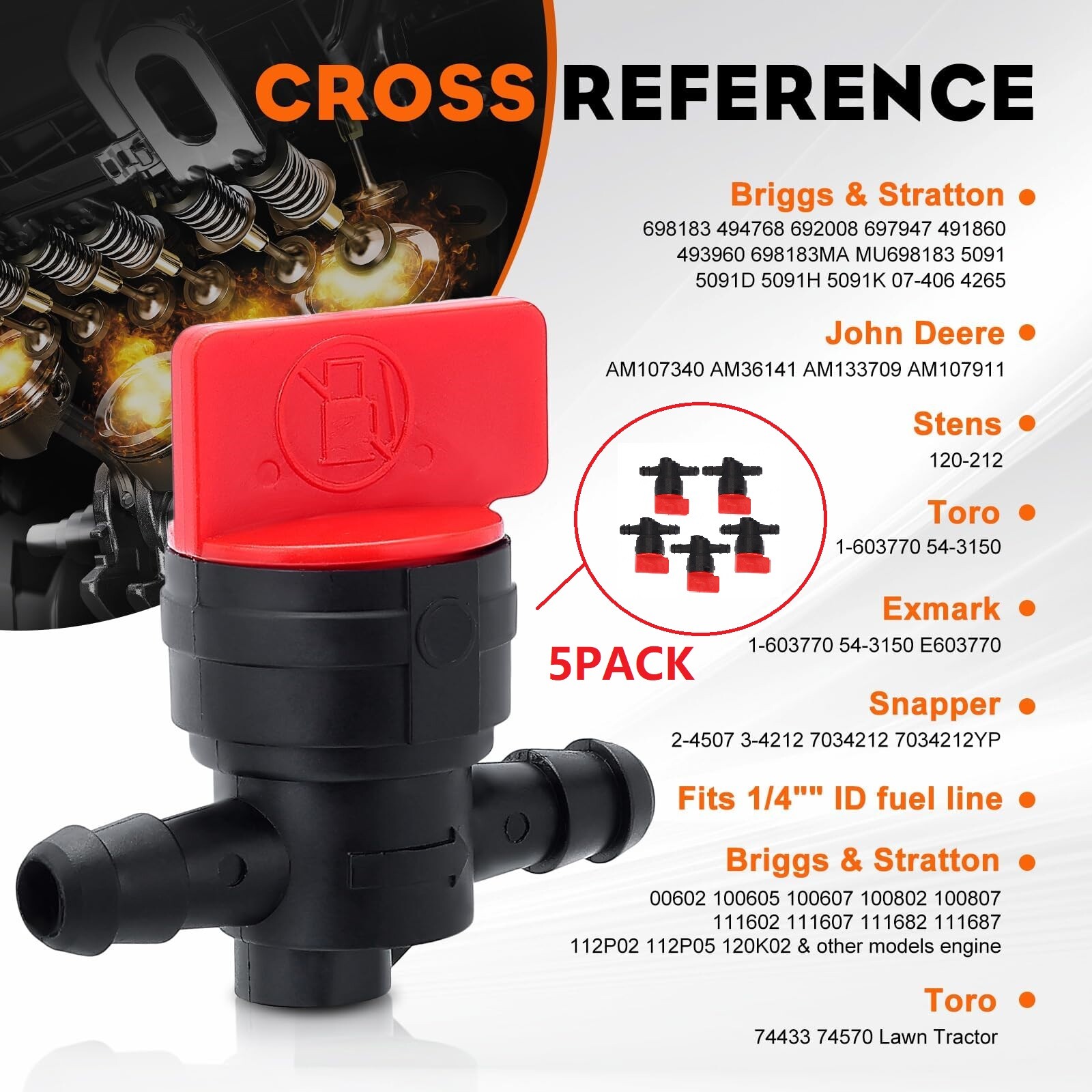 For Briggs & Stratton 494768 698183 1/4 Inline Gas Fuel Shut off Valve ...