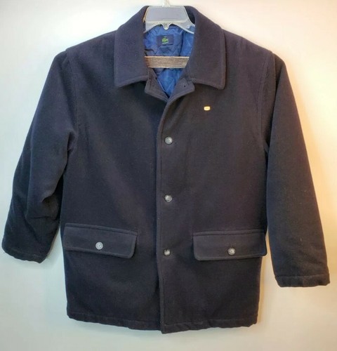 Lacoste Mens Black Wool Collared Button-up Dress Coat Jacket