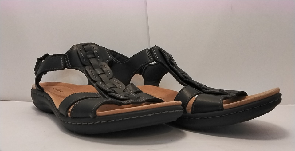 Clarks Back Clarks Collection Shoes Womens 8M Black Leather T Strap Sling back ...