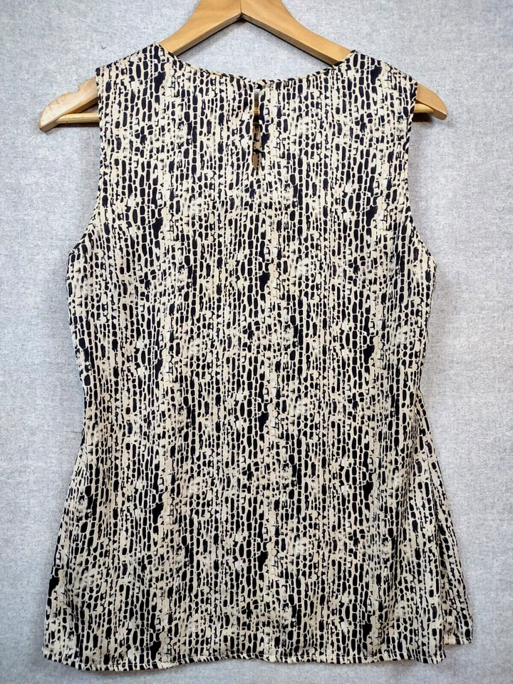 Blusa Willi Smith Top Mujer Mediana Negra Beige Estampada Plisada Rayón Sin Mangas Foto 2 de 4