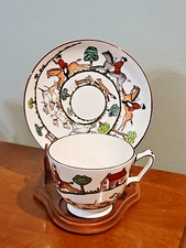 3 SETS Hunting Scene Teacup Crown Staffordshire Tea Cups and Saucers