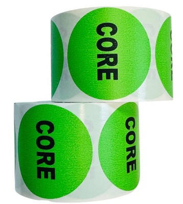 CORE - Warehouse Receiving Labels - 2'' Peel & Stick Stickers 2 Rolls 1000/QTY