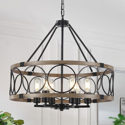 Rustic 6-Light Farmhouse Chandelier - Black Drum Pendant for Dining & Kitchen
