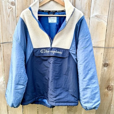 Champion Stadium Sherpa Anorak Men's 1/2 Zip Warm Jacket Blue Size Large