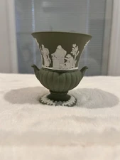 Wedgwood Sage Green Jasperware Mini Urn Vase – Classical Relief – Made in UK