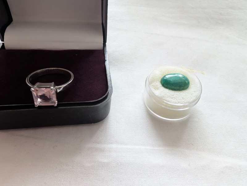 14k White Gold Silver Ring  I Love YouWith Green Stone