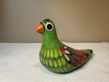 Vintage Hand Painted Wooden Parrot Bird Figurine Folk Art Green Red