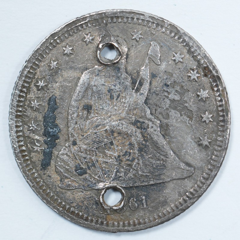 1861 Seated Liberty Quarter - Holed Cull