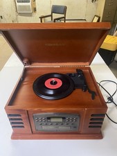 Crosley Retro Turntable Record Player Radio CD Cassette Wood Finish Good