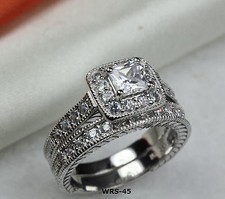 3.19 CT PRINCESS Cut CZ SILVER ENGAGEMENT RING WEDDING RING SET WRS-45
