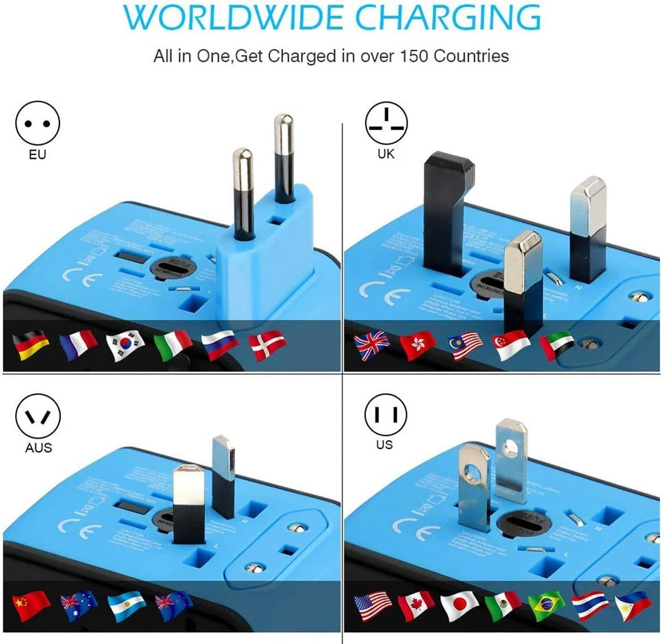 Fast 5A Universal International Travel Plug 3 USB Power Adapter Type C Worldwide - image 3 of 4