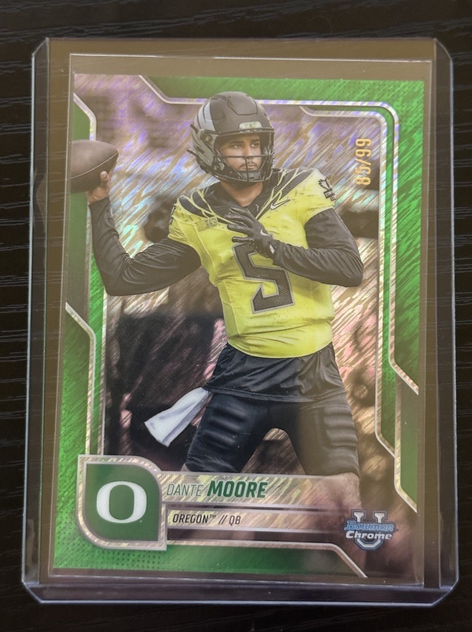2025 Bowman Chrome U Dante Moore Green Shimmer Refractor /99 Oregon Ducks #137