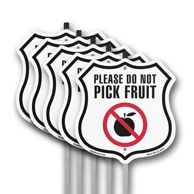 Please Do Not Pick Fruit Shield Shaped Sign With Stake Crafted in the USA