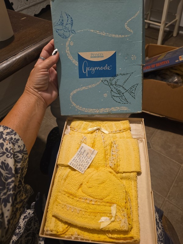 Vintage Mid Century JC Pennys Dish cloth Gag Gift, "Baby Outfit"