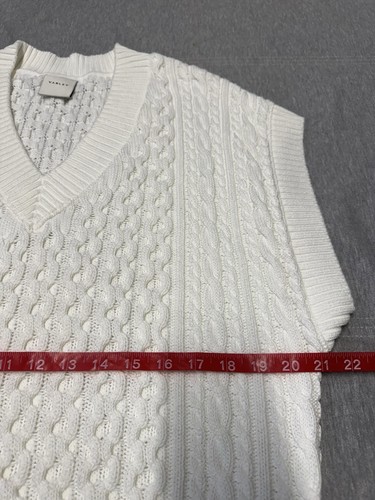 Varley Romelo Blanco Tejido con Cable Suéter Chaleco Mujer Mediano Mangas Dolme Hipster - Imagen 7 de 12