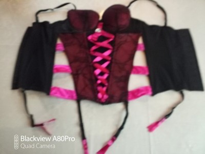 NoName Straps Corsage Torselett Gr.L Cup A/B Schwarz Rot Gut