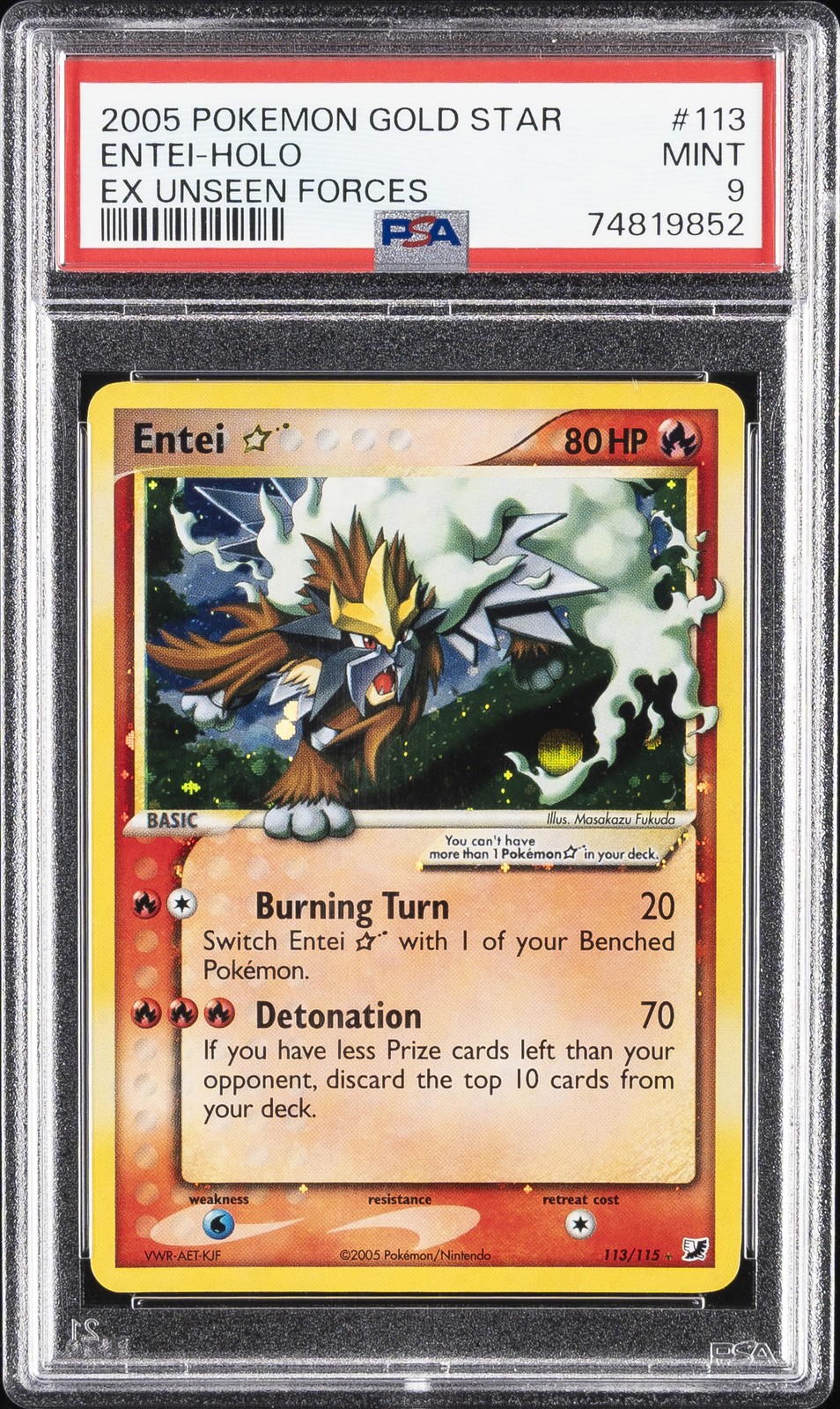 2005 POKEMON EX UNSEEN FORCES GOLD STAR #113 ENTEI-HOLO PSA 9