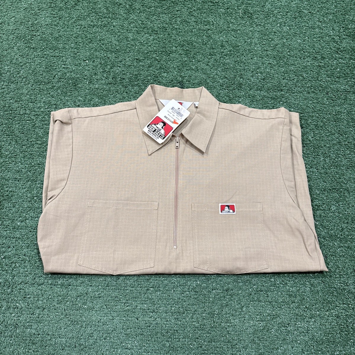 Vintage Ben Davis 1/2 Zip Work Shirt Mens Pullover USA 90s Khaki