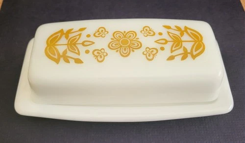 Vintage PYREX 72 B Butterfly Gold  Covered Butter Dish USA