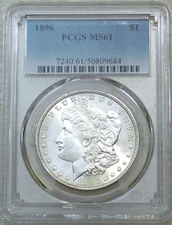 1896 P Morgan Silver Dollar PCGS MS61 Frosty White PQ New Holder #W154C