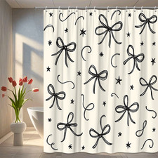 Cute Black Bow Shower Curtain for Bathroom Decor