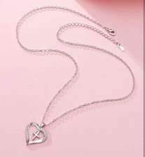 Heart Cross Necklace Girls Catholic First Communion Gift Baptism Stainless Steel