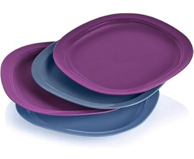 LAST ONE! Tupperware Microwave Luncheon Plates 9.5''x9.5''4PC SET JEWEL TONES NEW 