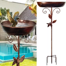 40In Metal Bird Bath for Outside-5 Pronged Base and Detachable Metal Stake, Stur