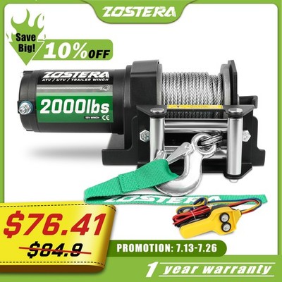 Electric Winch 2000LBS 12V Steel Cable Boat Trailer ATV/UTV Towing 4WD