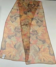 Vera Neumann Signed Scarf Polyester Fall Tree Leaves Design 10x52
