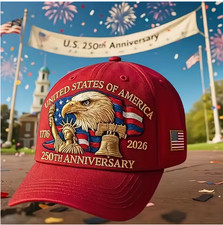 250th Anniversary American Eagle Embroidered Baseball Cap -RED