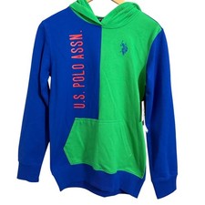 U.S. Polo Assn Hoodie Boys Large 10-12 Blue Green Colorblock Logo Sweatshirt