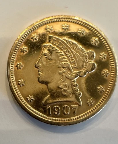 1907 US $2.50 Liberty Head Quarter Eagle Gold Coin Pre-1933 Uncertified