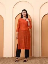 Women Chanderi Embroidered Kurta  Ethnic Indian Straight Kurti  Festive Wear