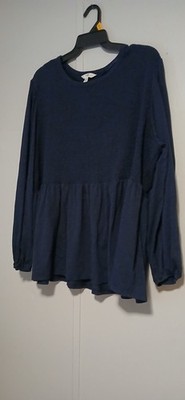 Terra & Sky Women's Blouse 3X Navy Blue Long Sleeve Ruffle Tunic