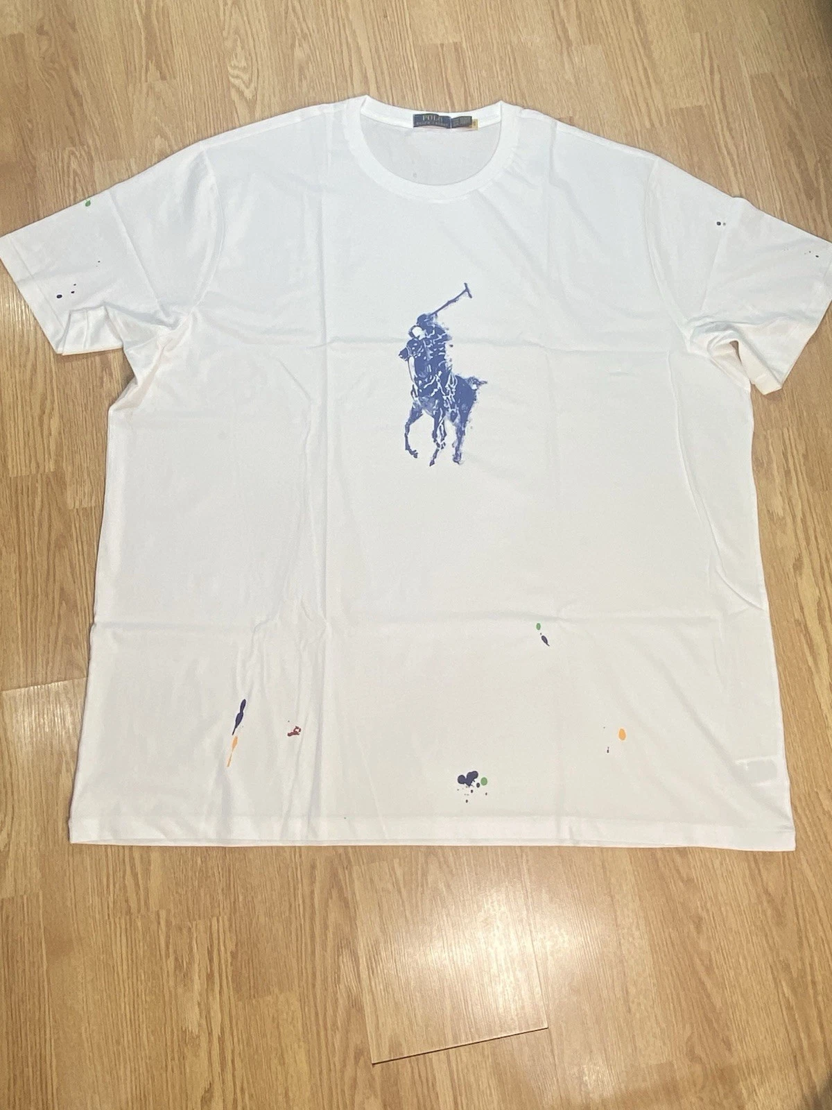 Polo Ralph Lauren Men's Size 4XLT Big Pony Paint Splatter Tee T-Shirt White