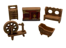 dollhouse miniatures 1:12 fireplace chest of drawers cradle spinning wheel bench