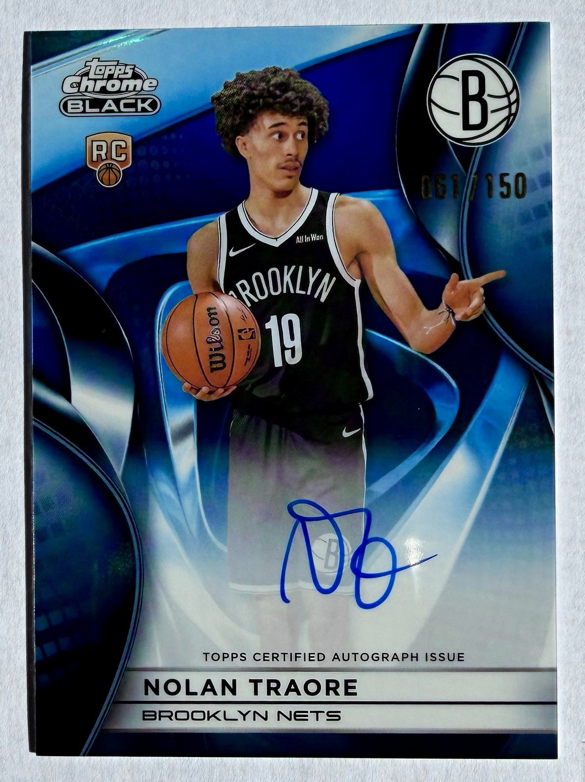 2025-26 Topps Chrome Black Nolan Traore Rookie Auto Blue Refractor /150 Nets RC